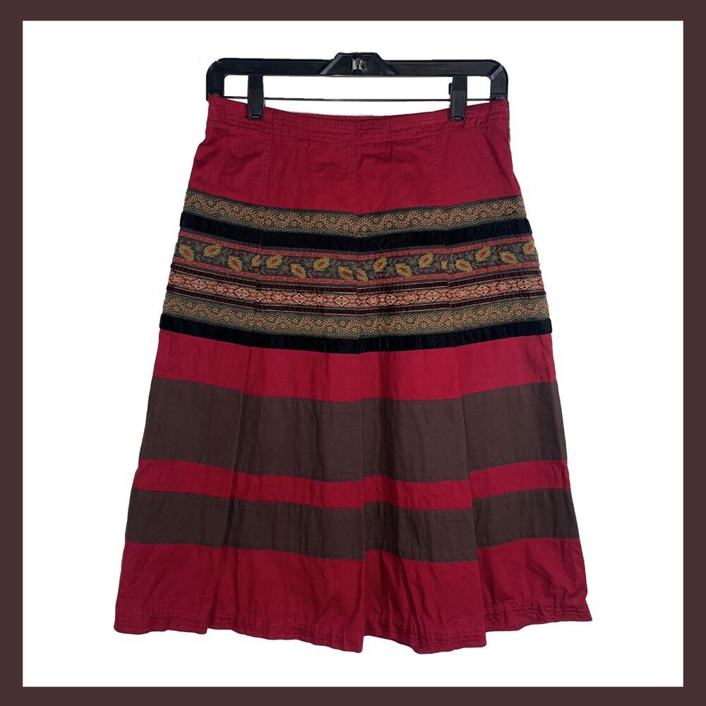 Vintage Harold’s Boho Ribbon Stripe Midi Skirt Size 4 100% Cotton Embroidered